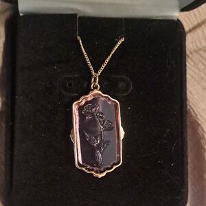 Gold-Tone Purple Floral Pendant Necklace